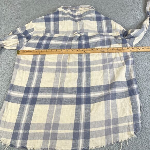 RSQ Tilly's Flannel Shirt Women M Gray Plaid Flannel 100% Cotton Pocket Raw Hem - Picture 9 of 10